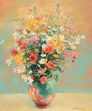 André Vignoles, Bouquet au pot vert, oil on canvas