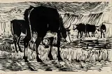 Velma Alvada Foster, Mr. Ellingson's Cattle #1/11, 1962, lino block on paper