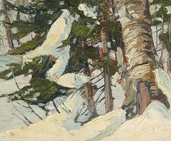 Lawrence Nickle, Untitled - Pine in the Company of Snow, oil on wood panel