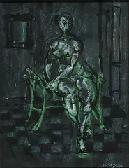Kenneth Sturdy, Untitled - Seated Nude, 1952, pastel and ink on paper