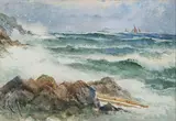 John Clarkson Isaac Uren, Untitled - Stormy Ocean, watercolour on paper