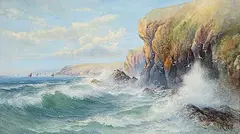 John Clarkson Isaac Uren, Poldu Cliffs - Mullion Cornwall, watercolour on paper