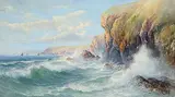 John Clarkson Isaac Uren, Poldu Cliffs - Mullion Cornwall, watercolour on paper