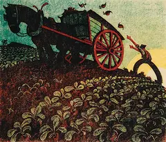 Sybil Andrews, Mangolds #30/60, 1956, four colour lino block on paper