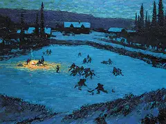 Hockey Night at Bradshaw's Pond by William Roy Brownridge, 1989, oil on canvas, sold Oct 2010