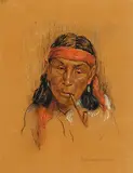 Nicholas Raphael de Grandmaison, Untitled - Indian Brave Smoking Pipe
