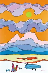 Ted Harrison, Swirling Clouds, 1980, acrylic on canvas board