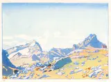 Mount Cathedral and Mount Stephen by Walter J. Phillips, 1928, colour wood block on paper, sold Oct 2010