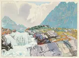 Mountain Torrent #49/100 by Walter J. Phillips, 1926, colour wood block on paper, sold Oct 2010