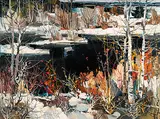 Tinyan Chan, Untitled - Birchs on the Lake, oil on canvas