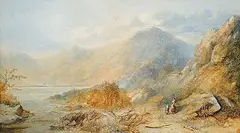 Copley Fielding, Untitled - Majestic Mountains with Mother and Child, watercolour on paper