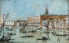 Giacomo - Attributed Guardi, A View of the Riva Degli Schiavoni and the Doge's Palace, Venice, gouache on paper