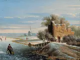Johann Peter - Attributed to von Langer, Untitled - Dutch Winter Scene, oil on wood panel
