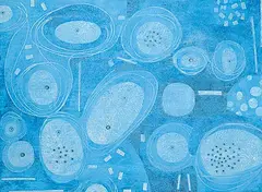 Untitled - Blue Curtain by Douglas Gibb Morton, mixed media on board, sold Oct 2010