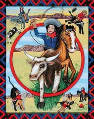 Victor Tiede, Ridin' and a Roping, 2001, painted wood carving