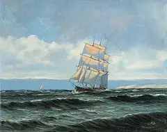 Willy Bille, Untitled - Ship at Sea, oil on canvas