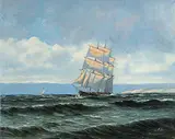 Willy Bille, Untitled - Ship at Sea, oil on canvas