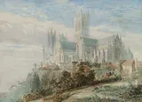 John Chessell Buckler, Lincoln Cathedral from the S.E., hand coloured engraving