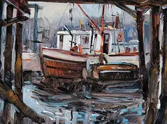 Brent Heighton, Untitled - Fishing Boats, 1982, oil on board