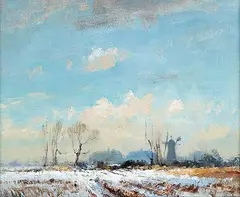 Ian Houston, Winterfields, The Willows, Aylsham Road, North Walsham, Norfolk, 1965, oil on wood board