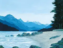 Chris MacClure, Waterton Lake, oil on wood board