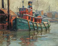 Tug Boat, St. Lawerence River by Orval Clinton Madden, oil on canvas board, sold Oct 2010