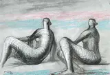 Untitled - Seated Figures #1078/3000 by Henry Moore, 1979, colour collograph on paper, sold Oct 2010
