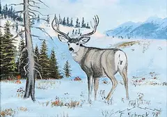 Elmer Schock, Deer, 1973, oil on canvas board