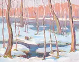 Adam Sherriff Scott, Spring Floods, Isle Perrot, 1963 April, 1963, oil on wood board