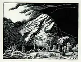 Last Peak at Exshaw #30/50 by Margaret Shelton, 1944, lino block on paper, sold Oct 2010