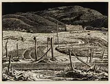 Rural Mail Route #40/75 by Margaret Shelton, 1942, lino block on paper, sold Oct 2010
