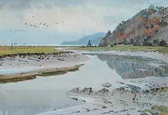 Donald Watson, Grey Lags Over Southwick Burn, 1950, watercolour on paper