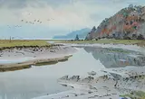 Donald Watson, Grey Lags Over Southwick Burn, 1950, watercolour on paper