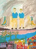 Jahan Maka, Oona and Sonia, 1985, oil on canvas board