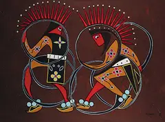 Edward Cobiness, Hoop Dancers, 1975, acrylic on canvas