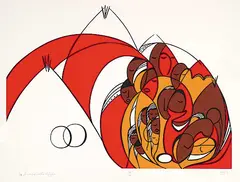 Daphne Odjig, Indians Without Tipis #46/50, 1973, colour silkscreen on paper