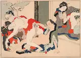 Untitled - Japanese Erotica by Kitao Shigemaza, colour wood block on paper, sold May 2010