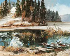 Meredith Evans, Open Creek at Rimbey, Alberta, 1971, oil on wood board