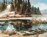 Meredith Evans, Open Creek at Rimbey, Alberta, 1971, oil on wood board