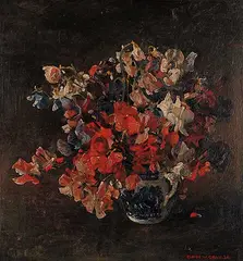 Claude W. Gray, Untitled - Colourful Flowers in a Blue Vase, 1924, oil on wood board