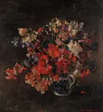 Claude W. Gray, Untitled - Colourful Flowers in a Blue Vase, 1924, oil on wood board