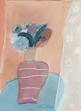 Joy Laville, Red Vase and Lace Curtain