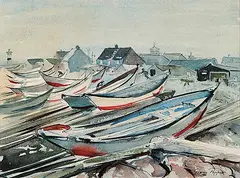 George Douglas Pepper, Fishing Boats, St. Piere et Miquelon, watercolour on paper