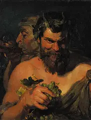 Theodoor Marie Schintz, Two Satyrs After Rubens, oil on canvas