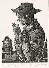 Cariboo Cowboy #17/50 by James Agrell Smith, wood block on paper, sold Apr 2010