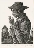 James Agrell Smith, Cariboo Cowboy #17/50, wood block on paper