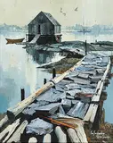 Stanley M. Zuckerberg, Fisherman's Bridge, Nova Scotia, oil on wood board