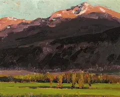 John William Beatty, Mountains Near Jasper, 1914, oil on board