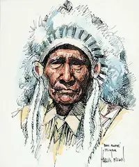 Harley W. Brown, Bull Plume, Peigan, ink and watercolour on paper