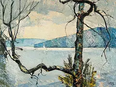 Adrian Dingle, Lake Baptiste, 1954, egg tempera on board